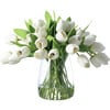 Real Touch White Tulip Faux Floral Arrangement in Glass Teardrop Vase - Bouquets - 1 - thumbnail