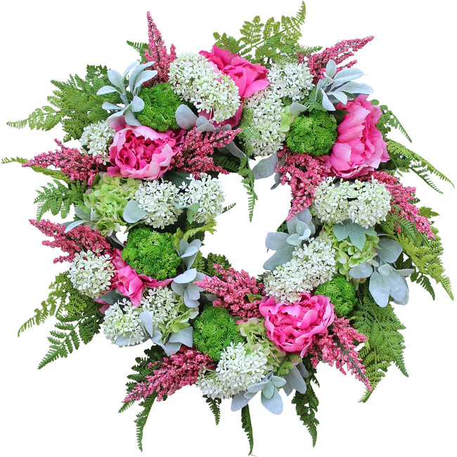Pink Peony and Green Hydrangea Wreath