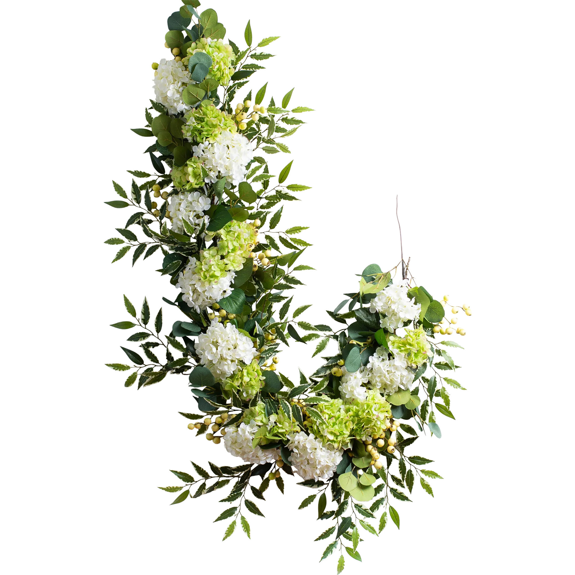 White & Green Hydrangea with Cream Berry Garland - Garlands - 1