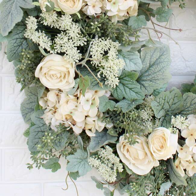 French Vanilla Hydrangea & Roses Wreath - Wreaths - 2
