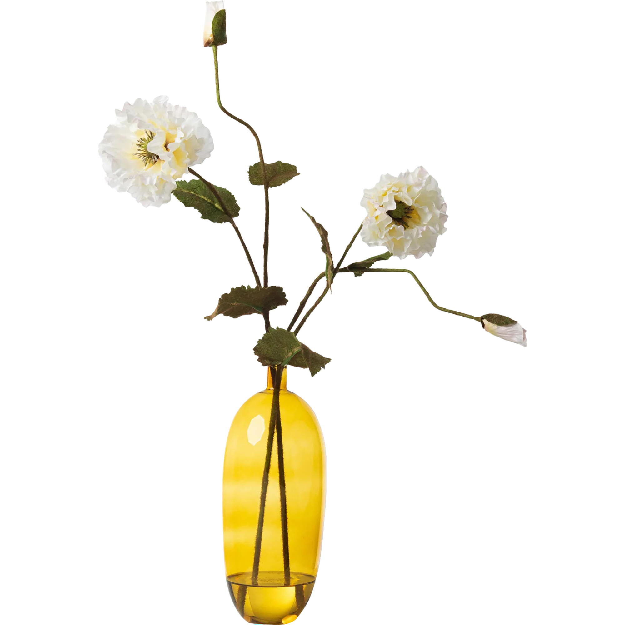 Double Ruffle Wild Poppy Faux Flower Arrangement in Modern Amber Oval Vase - Bouquets - 1
