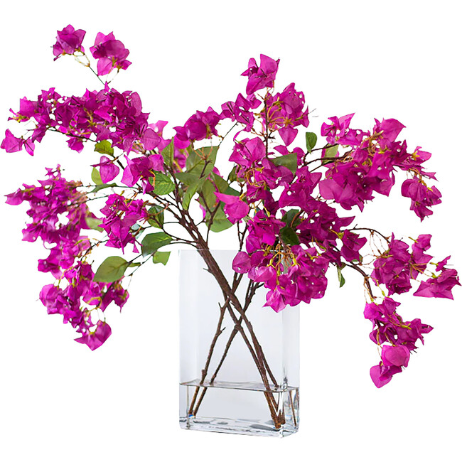 Real Touch Bougainvillea Branches in Modern Slim Rectangle Vase