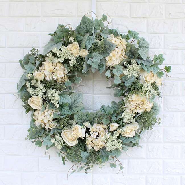 French Vanilla Hydrangea & Roses Wreath - Wreaths - 3