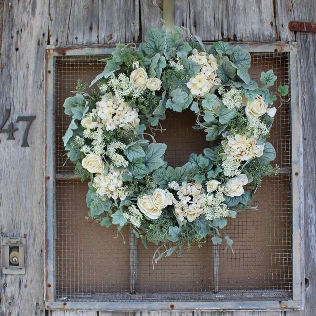 French Vanilla Hydrangea & Roses Wreath - Wreaths - 4