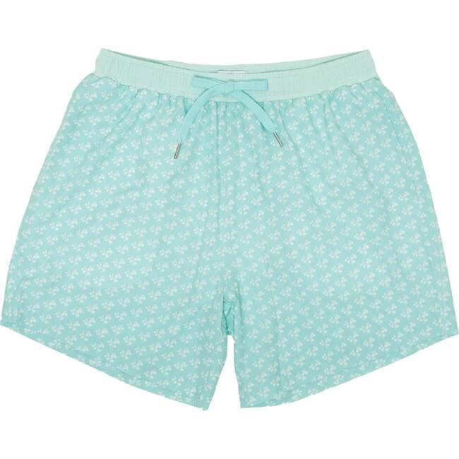 Men's Theo Back Pocket Drawstring Trunks, Seafoam Petite Petal