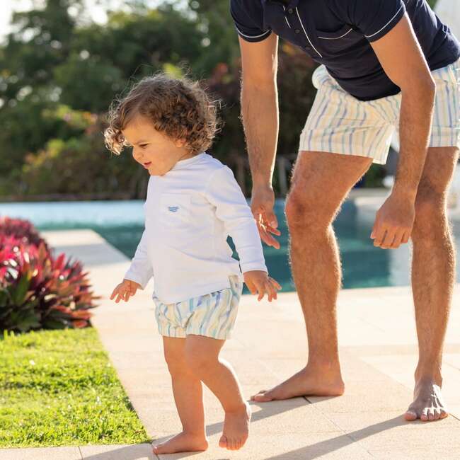 Elasticated Waist And Cuff Swim Shorties, Sinky Bay Stripe - Swim Trunks - 3