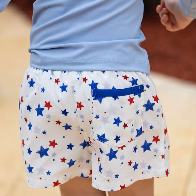 Tatum Above Knee Drawstring Trunks, Somerset Stars - Swim Trunks - 4