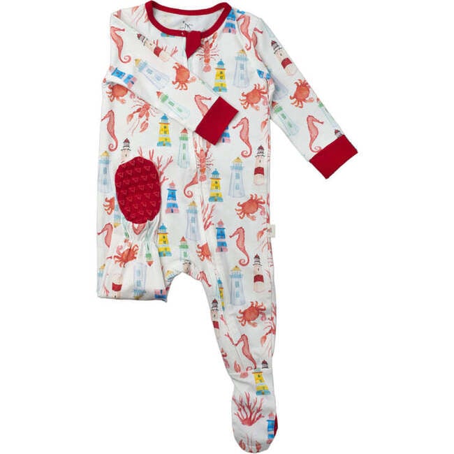 Double Zip Footed One Piece PJ, Montauk Sea - Footie Pajamas - 2