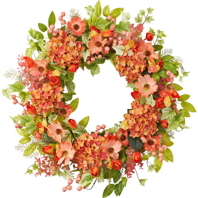 Real Touch Spring Ivy with Salmon Hydrangea Wreath - Wreaths - 1