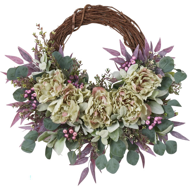 Purple Seeded Boxwood Wreath, Eucalyptus & Peony - Wreaths - 1