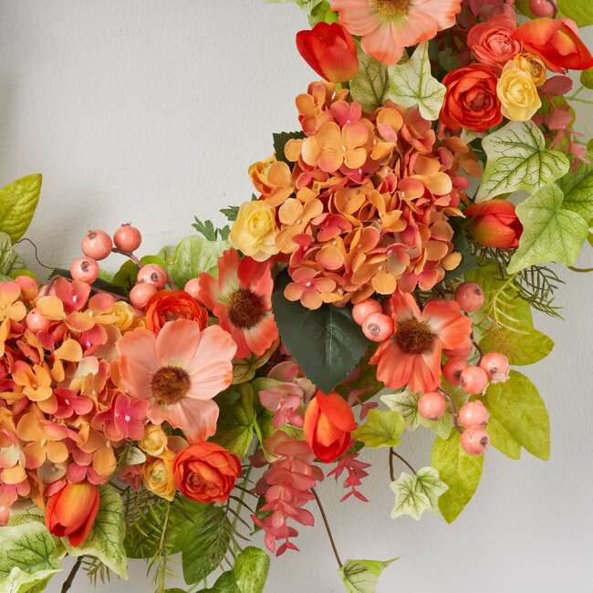 Real Touch Spring Ivy with Salmon Hydrangea Wreath - Wreaths - 2