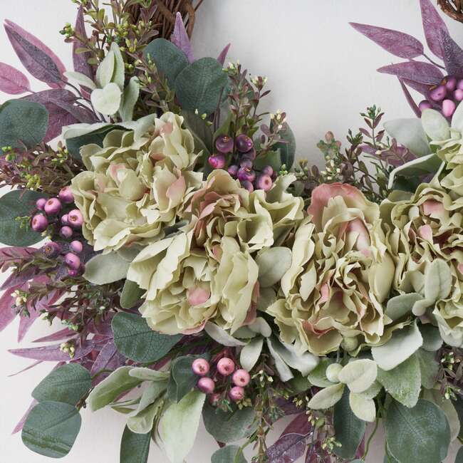 Purple Seeded Boxwood Wreath, Eucalyptus & Peony - Wreaths - 2
