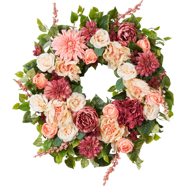 Blush & Bashful Mixed Dahlia, Peony & Rose Wreath - Wreaths - 1