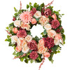 Blush & Bashful Mixed Dahlia, Peony & Rose Wreath - Wreaths - 1 - thumbnail
