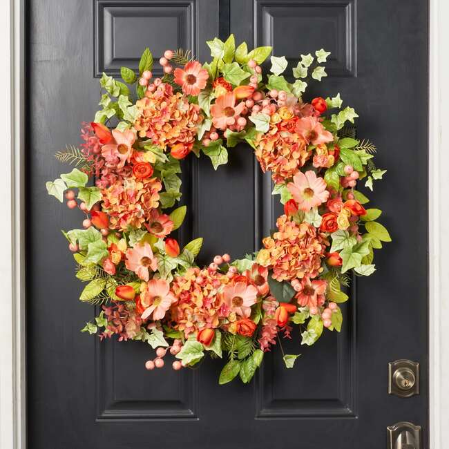 Real Touch Spring Ivy with Salmon Hydrangea Wreath - Wreaths - 3