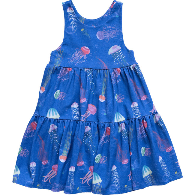 Alex Print Sleevesless Racerback Tier Dress, Iridescent Jellyfish