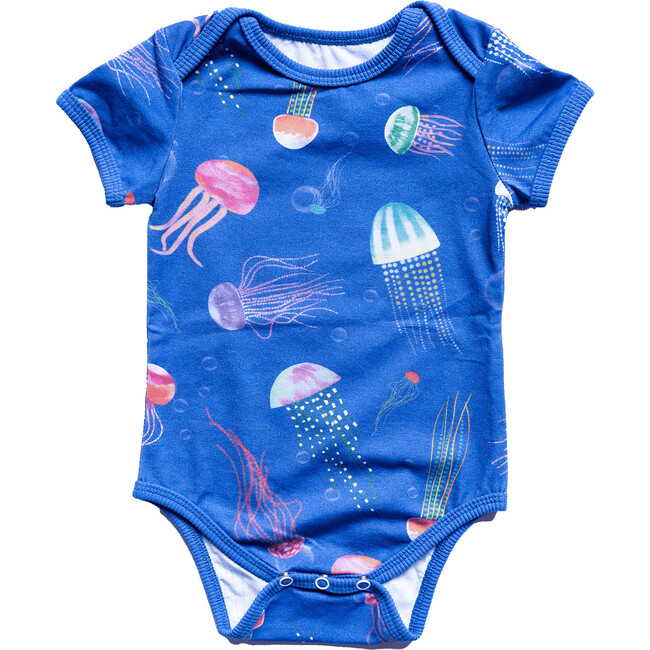 Wren Print Short Sleeve Snap Body, Iridescent Jellyfish - Onesies - 1