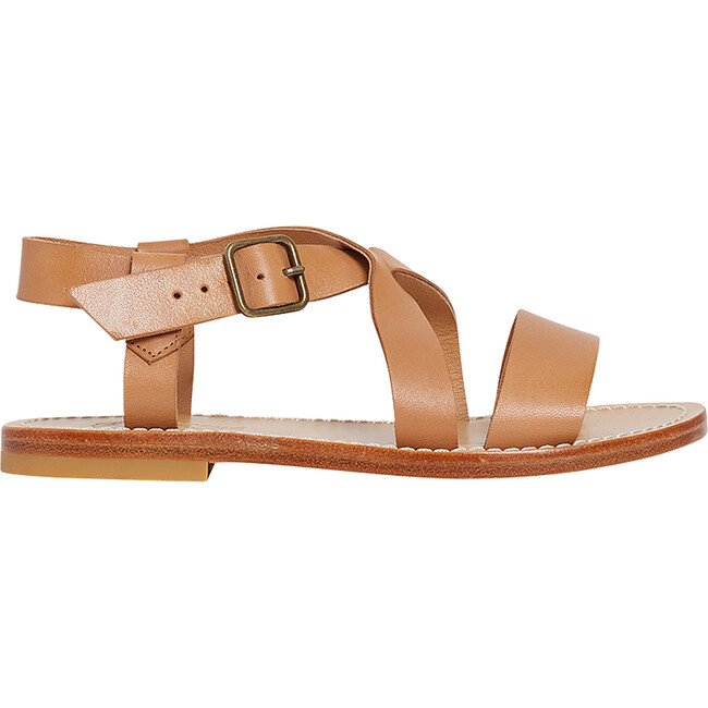 Caina 2-Strap Buckled Leather Sandals, Honey
