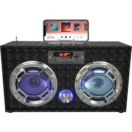 Bluetooth FM Radio W LED  Speakers Black Boombox