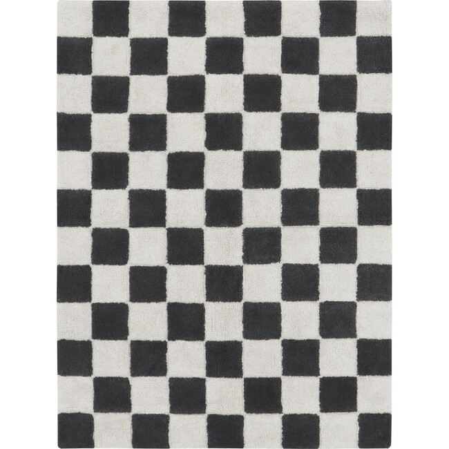 Kitchen Tiles Checkerboard Pattern Washable Rug, Dark Grey And Natural