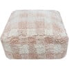 Vichy Plush Tablecloth-Inspired Pouf, Rose - Ottomans - 1 - thumbnail