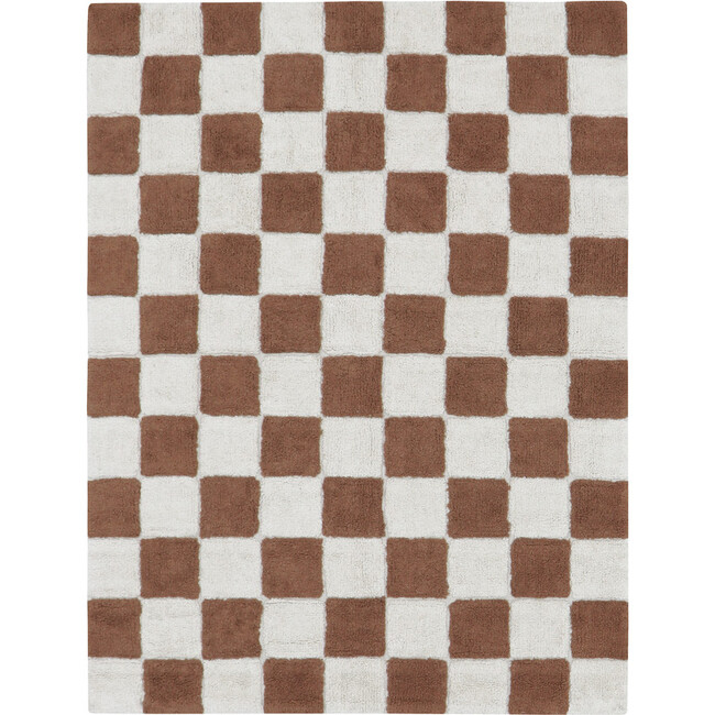 Kitchen Tiles Checkerboard Pattern Washable Rug, Toffee And Cream