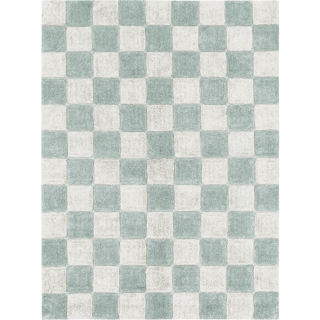 Kitchen Tiles Checkerboard Pattern Washable Rug, Blue Sage