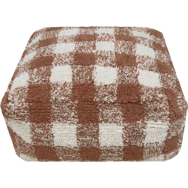 Vichy Plush Tablecloth-Inspired Pouf, Toffee