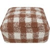 Vichy Plush Tablecloth-Inspired Pouf, Toffee - Ottomans - 1 - thumbnail