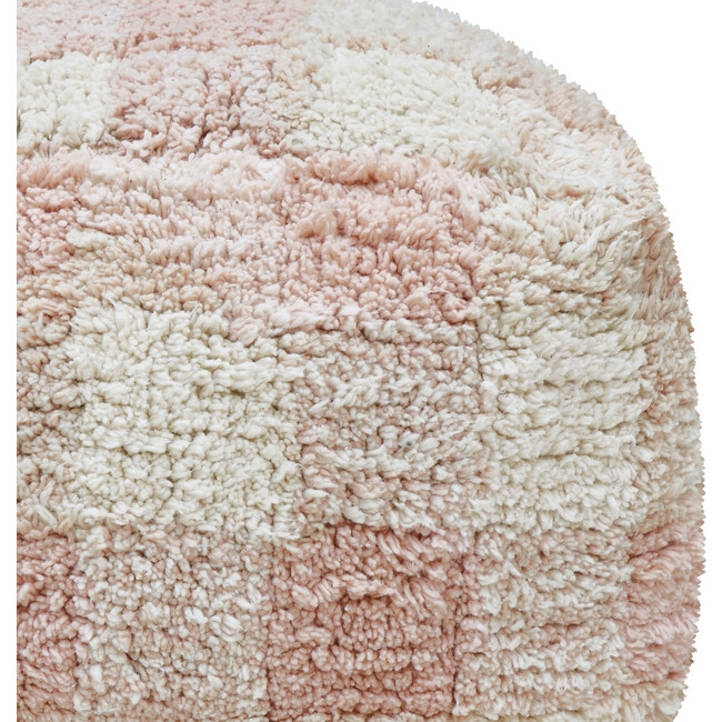 Vichy Plush Tablecloth-Inspired Pouf, Rose - Ottomans - 3