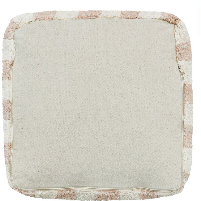 Vichy Plush Tablecloth-Inspired Pouf, Rose - Ottomans - 5