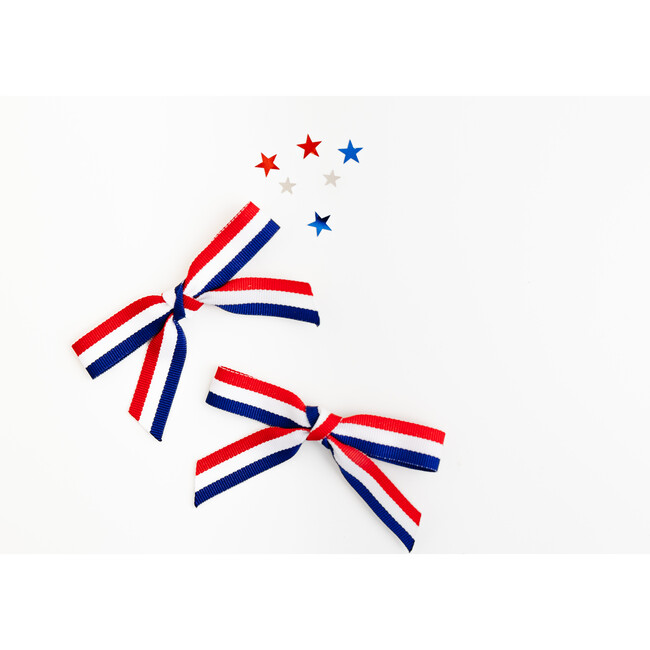 Patriotic Ribbon Pigtail Bows, Red White & Blue - Hair Accessories - 2