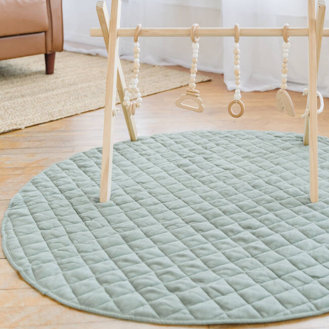 Linen Round Play Mat, Green - Playmats - 3