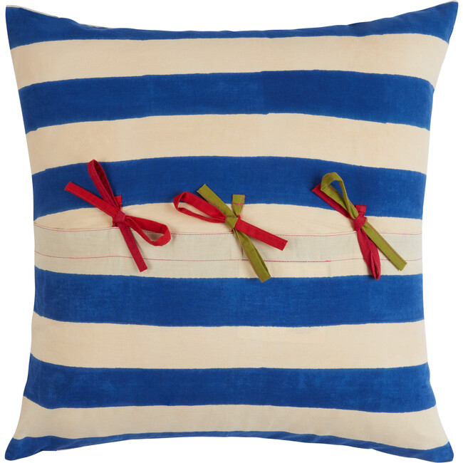 Nizam Stripes Blue Natural Cushion, 18x18 - Decorative Pillows - 4