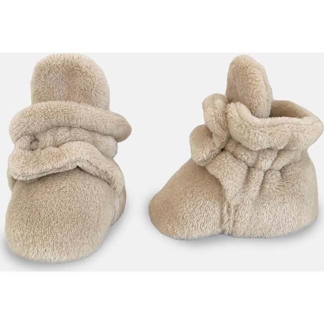 Plush Baby Booties With Anti-Slip Grip Soles, Sand - Booties - 3