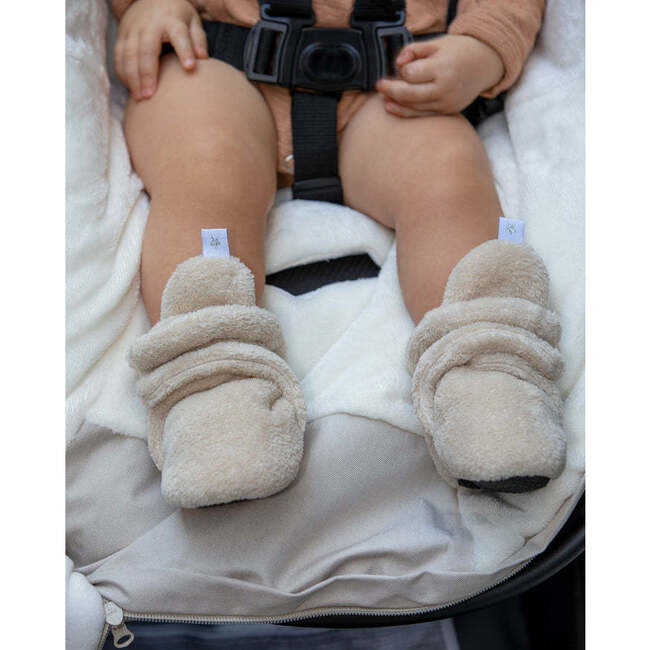 Plush Baby Booties With Anti-Slip Grip Soles, Sand - Booties - 4