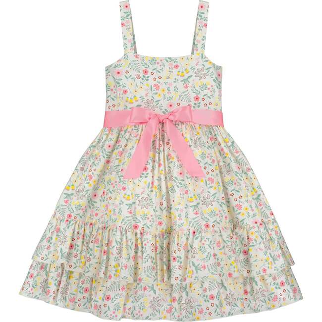 Summer Meadow Girls Party Dress, Pink & White