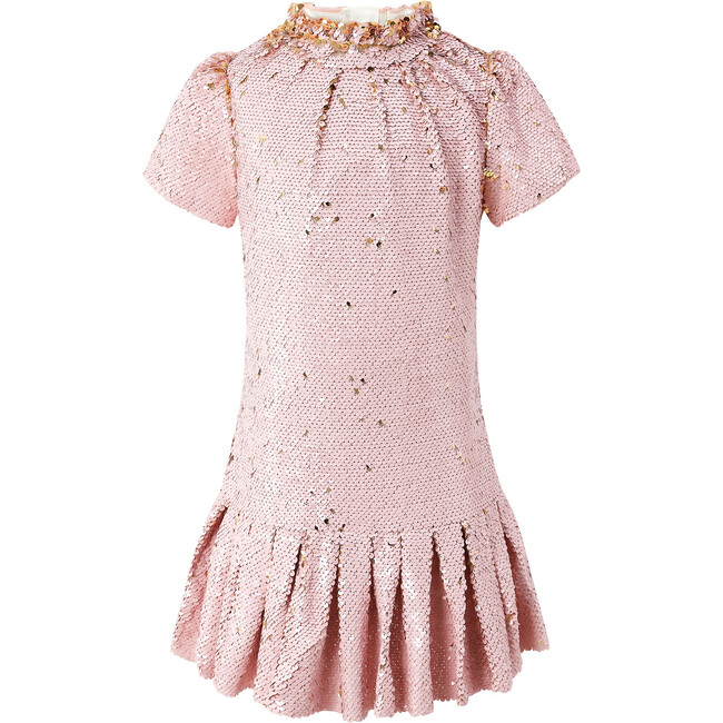 Sparkle Sequin High Neck Pleated Hem Mini Dress, Pink