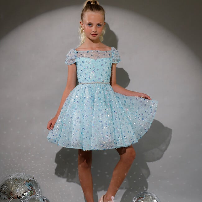 Fairy Princess Sequin Mini Dress, Powder Blue - Dresses - 2