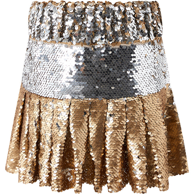 Sparkle Sequin Pleated Mini Skirt, Silver