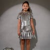 Sparkle Sequin High Neck Pleated Hem Mini Dress, Silver - Dresses - 2