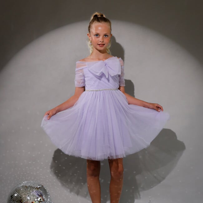 Cinderella Off-Shoulder Front Bow Tulle Dress, Lavendar - Dresses - 2