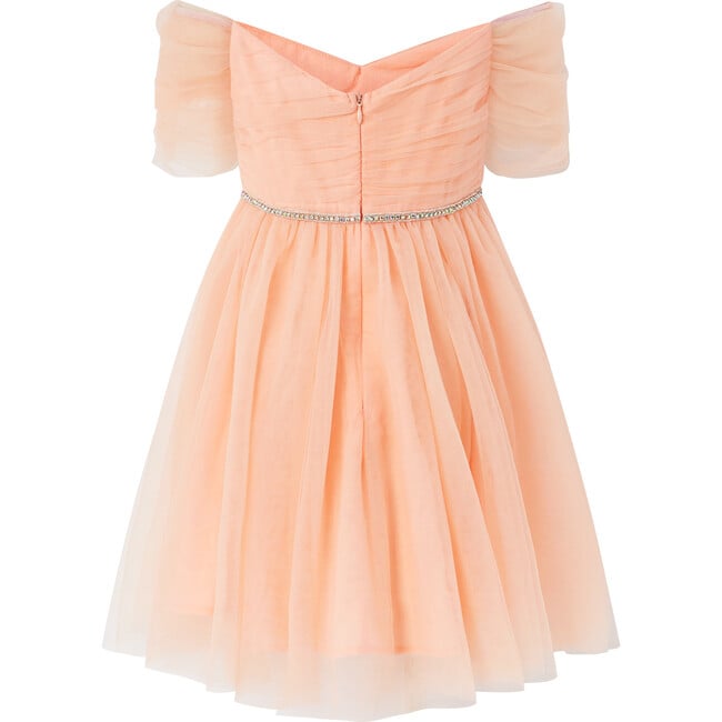 Cinderella Off-Shoulder Front Bow Tulle Dress, Peach - Dresses - 3