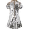 Sparkle Sequin High Neck Pleated Hem Mini Dress, Silver - Dresses - 3