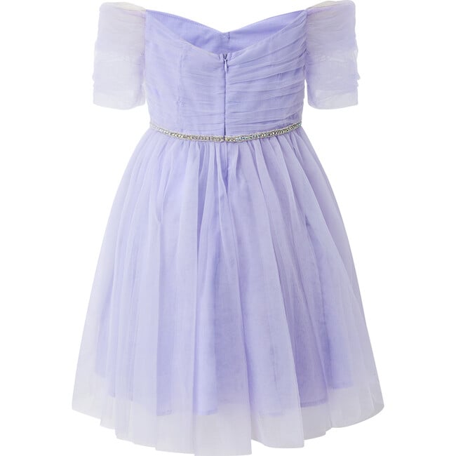 Cinderella Off-Shoulder Front Bow Tulle Dress, Lavendar - Dresses - 3