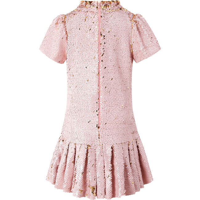 Sparkle Sequin High Neck Pleated Hem Mini Dress, Pink - Dresses - 3