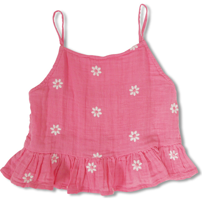 Bubble Gauze Embroidered Top, Pink
