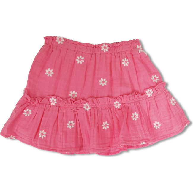 Bubble Gauze Embroidered Ruffle Skirt, Pink