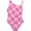 Retro Daisy Shimmer One Shoulder One-Piece Swimsuit, Pink - One Pieces - 1 - thumbnail