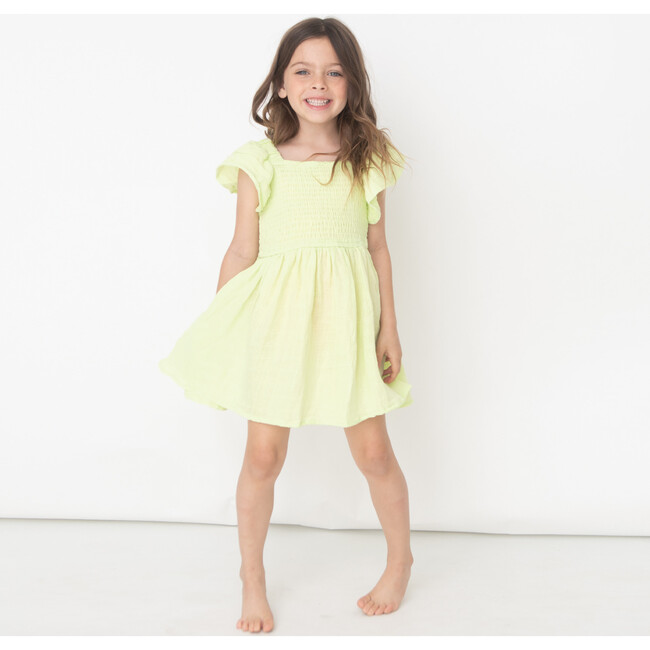 Smocked Flutter Sleeve Cover-Up Dress, Citron - Cover-Ups - 2